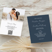 Rustig Navy Blau Foto Budget Bruiloft QR Code Rsvp