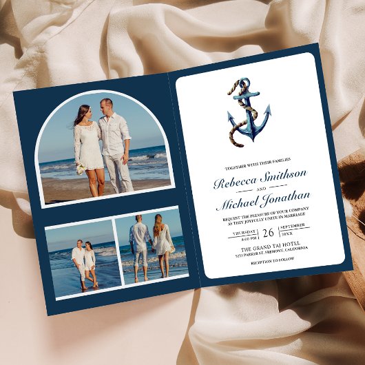 Rustig Navy Blauwe Anker Touw Foto QR Code Trouwen