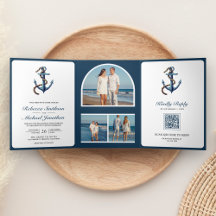 Rustig Navy Blauwe Anker Touw Foto QR Code Trouwen