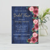 Rustig Navy en Burgundy Watercolor Bruidsdouche Kaart (Staand voorkant)