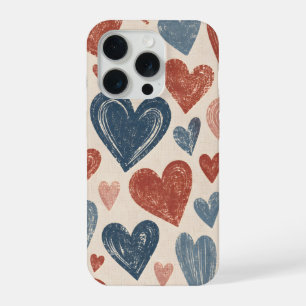 Rustig Navy en Terracotta Harten op Crème iPhone 15 Pro Case