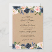 Rustig Navy Roze Elegant Botanisch Bloem Bruiloft Kaart (Voorkant)