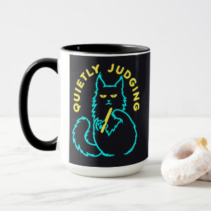 Rustig Oordelende Maine Coon Neon Cartoon Kunst Mok