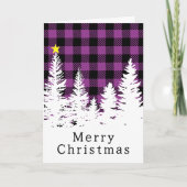 Rustig Paars Buffalo Plaid Bos Kerstmis Kaart (Voorkant)