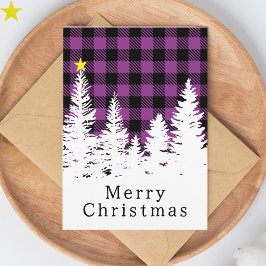 Rustig Paars Buffalo Plaid Bos Kerstmis Kaart