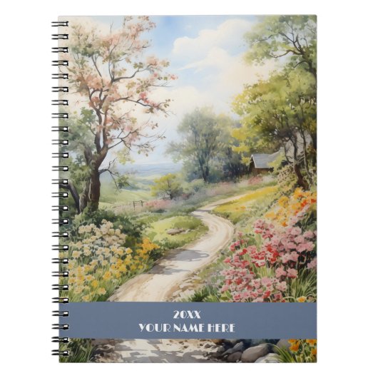 Rustig pad door bloembos notitieboek (Voorkant)