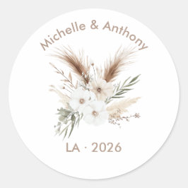 Rustig Pampagras Boho Boheem Huwelijk Ronde Sticker