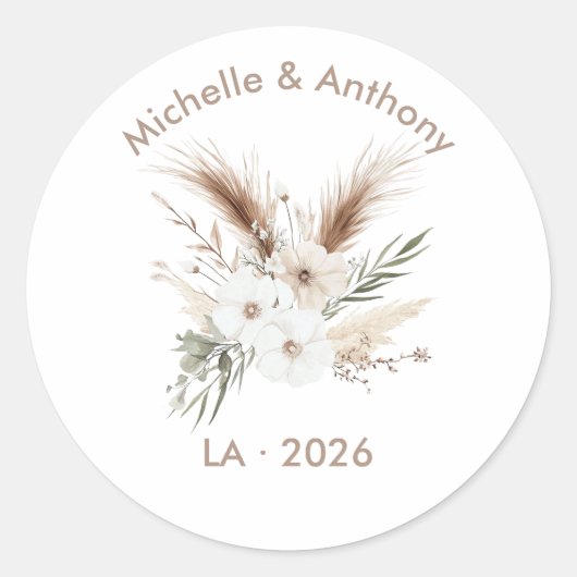 Rustig Pampagras Boho Boheem Huwelijk Ronde Sticker (Voorkant)