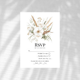 Rustig Pampagras Wit Bloem Boheem Huwelijk RSVP Kaartje