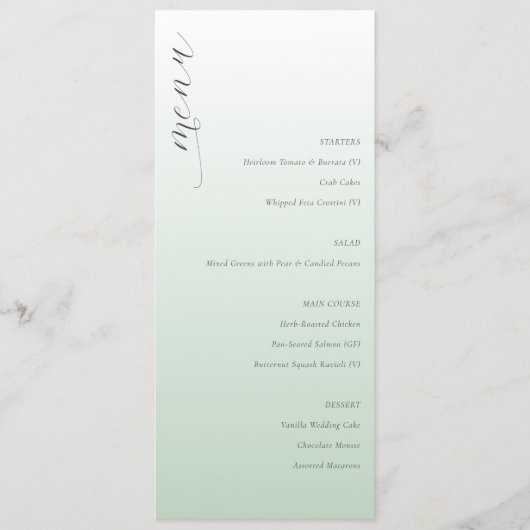 Rustig Pastelgroen Elegant Huwelijksmenu Menu (Voorkant)