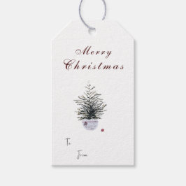 Rustig Prettig Kerstmis Aquarel Boom Vakantie Cadeaulabel
