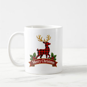Rustig rendier met Buffalo ruitpatroon en Kerstmis Koffiemok