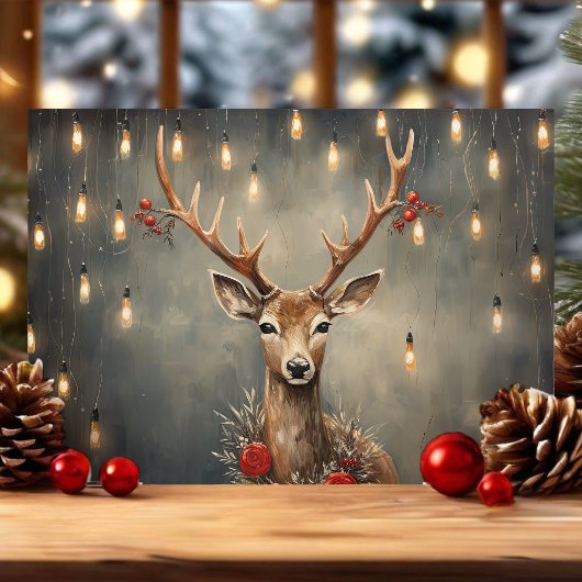 Rustig rendier met Edison-verlichting Kerstmis Feestdagen Kaart