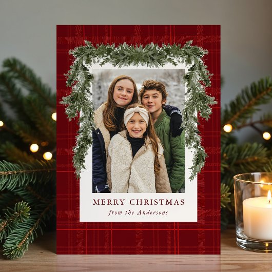 Rustig rood geruit groen kerst 4 foto feestdagenkaart
