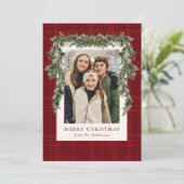 Rustig rood geruit groen kerst 4 foto feestdagenkaart (Staand voorkant)
