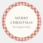 Rustig rood geruit modern Kerstmis Ronde Sticker (Voorkant)