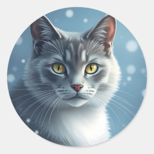 Rustig Russisch Blauw Portret met Zachte Blues Ronde Sticker