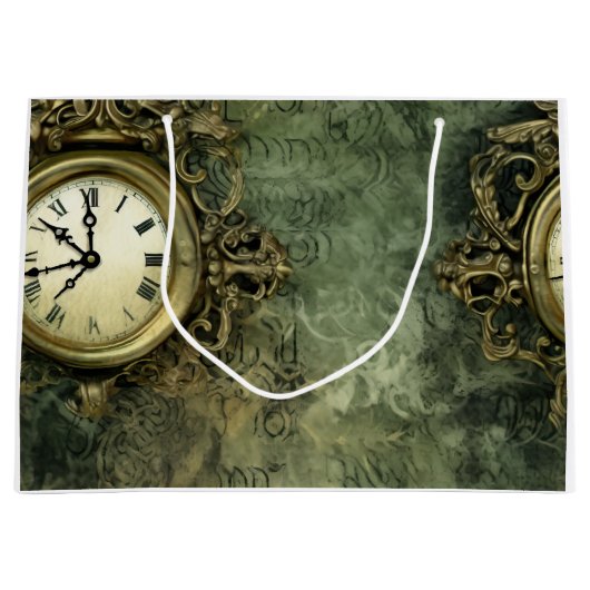 Rustig smaragdgroen antiek steampunk groot cadeauzakje (Voorkant)