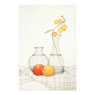 Rustig stilleven met bloesems en fruit foto afdruk