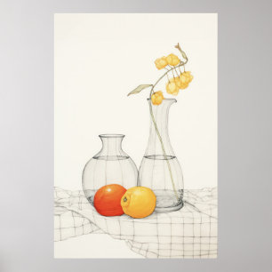 Rustig stilleven met bloesems en fruit poster