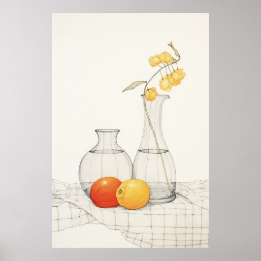 Rustig stilleven met bloesems en fruit poster (Voorkant)