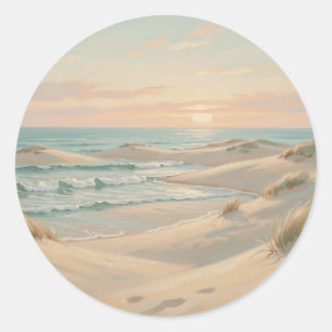 Rustig strand zonsondergang duinen oceaan golven k ronde sticker