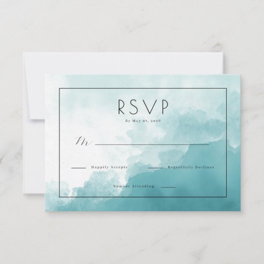 Rustig Teal Aquarel RSVP Kaartje (Voorkant)