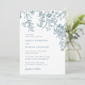 Rustig Teal Elegant Botanisch Bloemig Huwelijk Kaart (Staand voorkant)