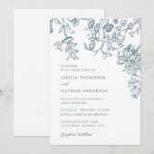 Rustig Teal Elegant Botanisch Bloemig Huwelijk Kaart (Voorkant / Achterkant)