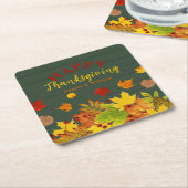 Rustig Teal Hout Herfstbladeren Thanksgiving-diner Kartonnen Onderzetters (Schuin)