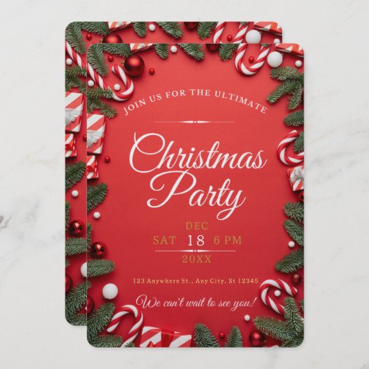 RUSTIG! Uitnodiging voor kerstfeest - Uw gegevens (Voorkant / Achterkant)