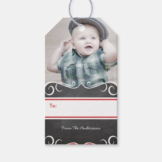 Rustig uw fotoalkbordpatroon cadeaulabel (Voorkant)