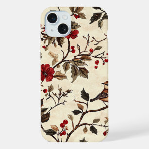 Rustig Vogel- en Poinsettia-kerstpatroon (22) iPhone 15 Plus Case