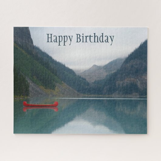 Rustig Vreedzaam Lake Red Canoe Boating Verjaardag Legpuzzel (Horizontaal)