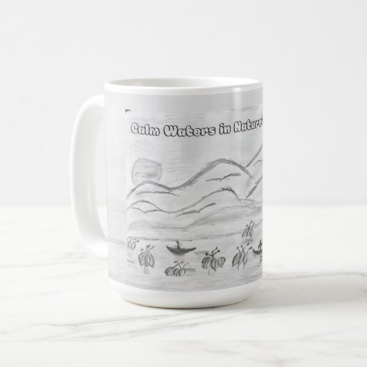 'Rustig Water in de Armen van de Natuur' Mok (Voorkant links)
