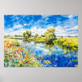 Rustig water in de lente Havelland Aquarel Poster
