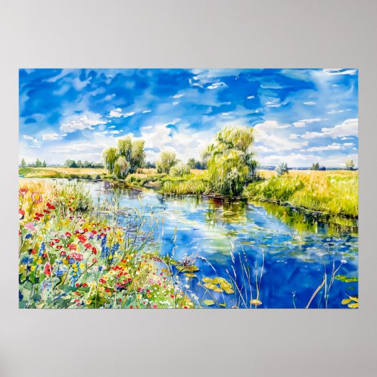 Rustig water in de lente Havelland Aquarel Poster (Voorkant)