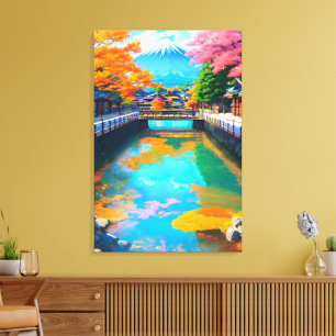 Rustig Water: Mt. Fuji's Weerspiegeling Canvas Afdruk