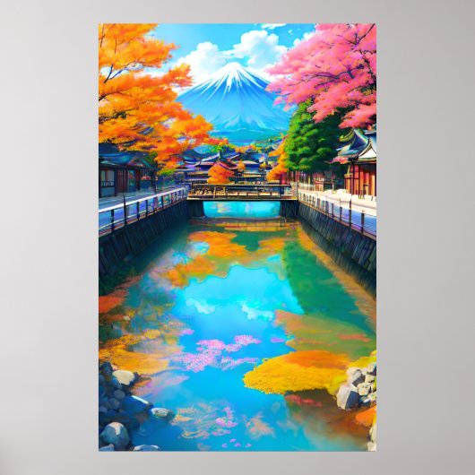 Rustig Water: Mt. Fuji's Weerspiegeling Poster (Voorkant)