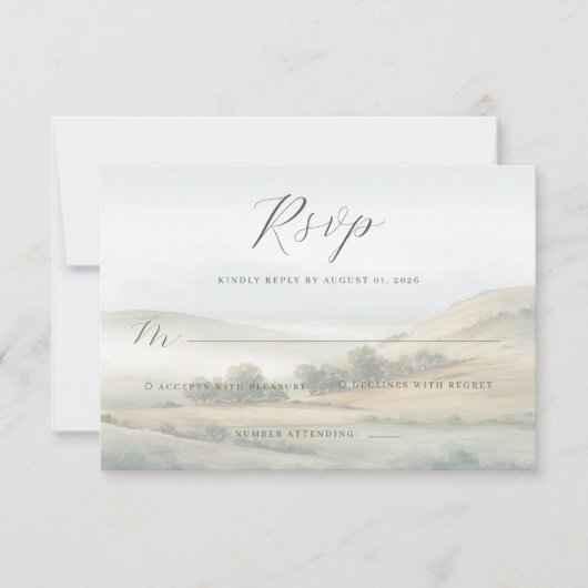 Rustig Watercolor Landschap RSVP Kaartje (Voorkant)