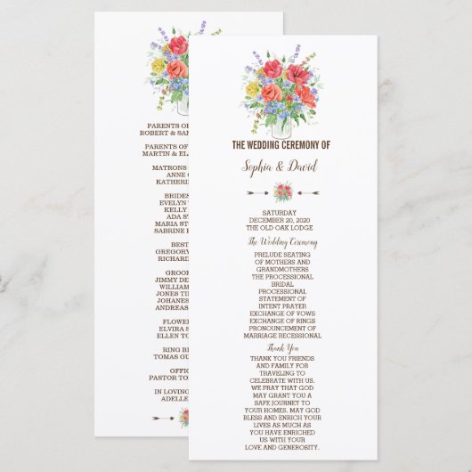 Rustig Waterverf Weide Wilde Bloemen Programma Programmakaart (Voorkant / Achterkant)