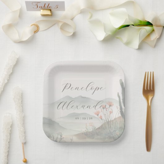 Rustig Waterverflandschap Papieren Bordje (Huwelijk)