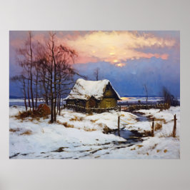 Rustig winters landschap: rieten hut aan de Oostze Poster