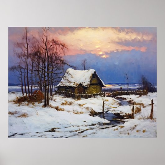 Rustig winters landschap: rieten hut aan de Oostze Poster (Voorkant)