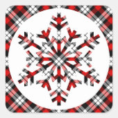 Rustig wit rood tartan ruit sneeuwvlokken vierkante sticker (Voorkant)