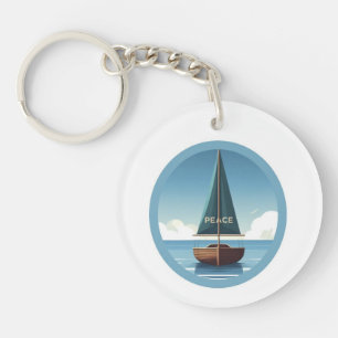 Rustig Zee Boot met Vrede Quote Sleutelhanger