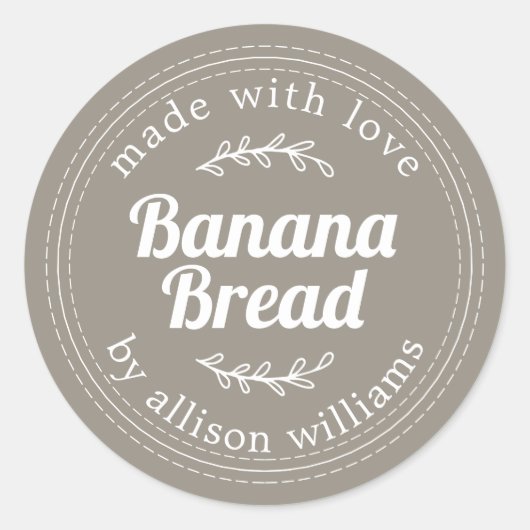 Rustig Zelfgemaak Banaanbrood Grijs Ronde Sticker (Voorkant)