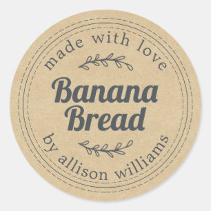 Rustig Zelfgemaakt Banaanbrood Kraftpapier Ronde Sticker