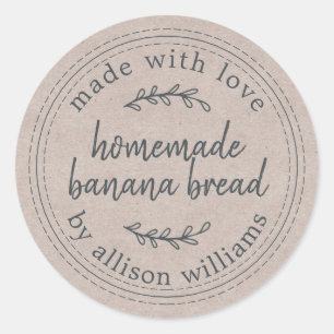 Rustig zelfgemaakt bananenbrood kraftpapier ronde sticker