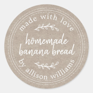 Rustig zelfgemaakt bananenbrood kraftpapier ronde sticker